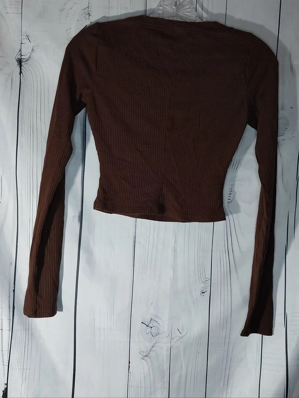 Reformation Paige Brown Ribbed Scoop Neck Long-Sleeve 90’s Y2K Neutral Crop Top